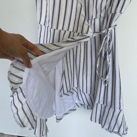 Abercrombie & Fitch White Blue Striped Wrap Ruffle Mini Dress - Picture 6 of 9